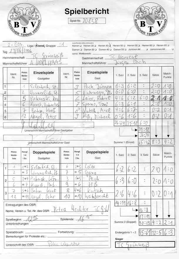 Spielberichtsbogen vom 24.06.2006
