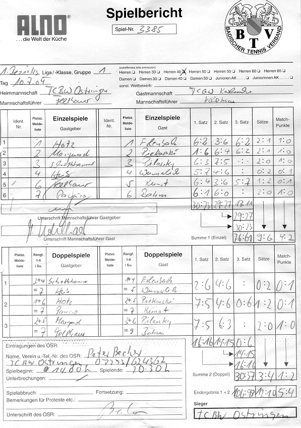 Spielberichtsbogen vom 03.07.2004